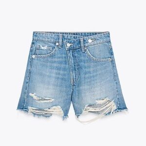 ZARA crossed waist mom fit Bermuda denim cut off shorts